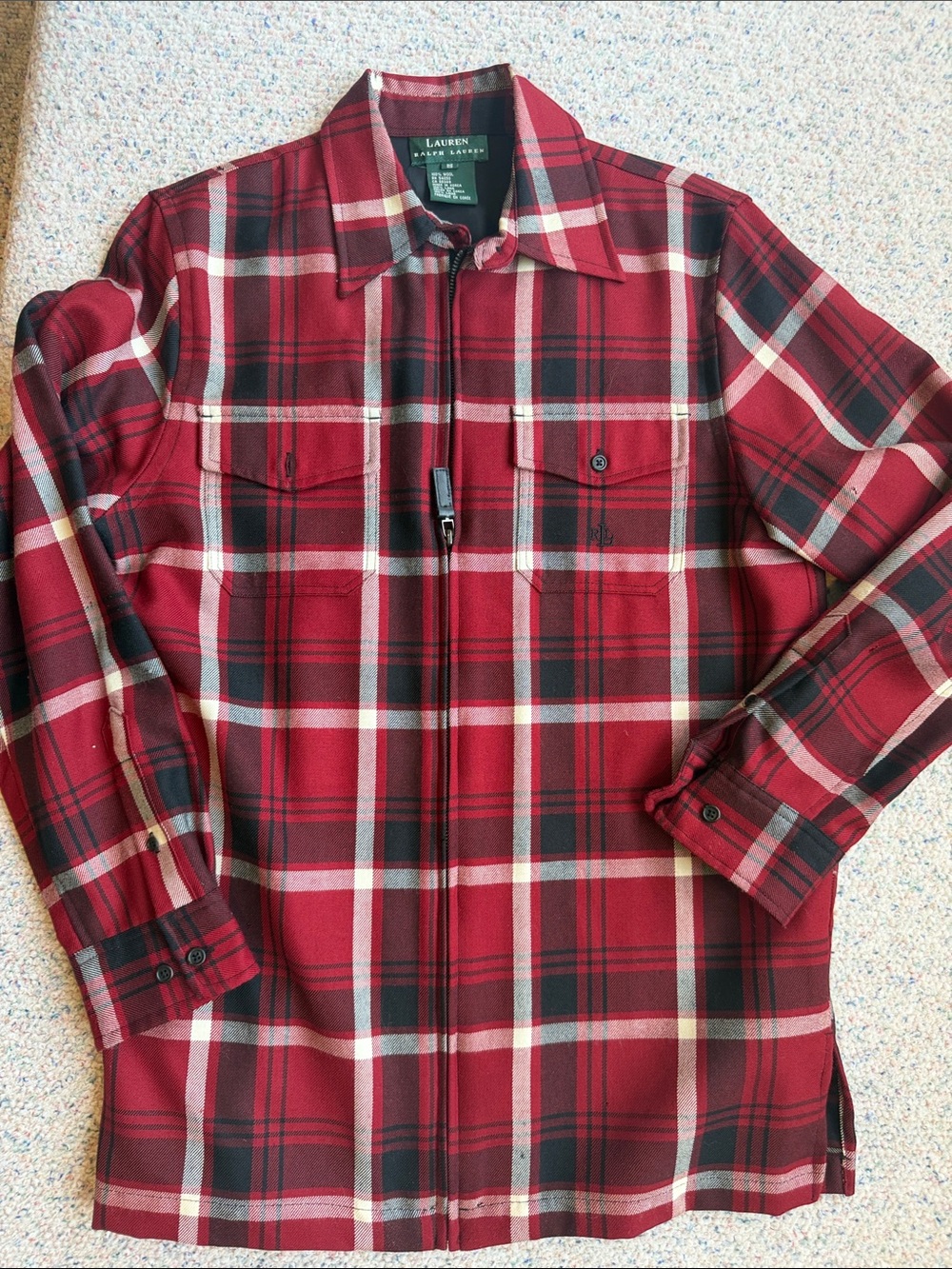Lauren Ralph Lauren Red and Black Plaid Zip-Front Shirt Jacket